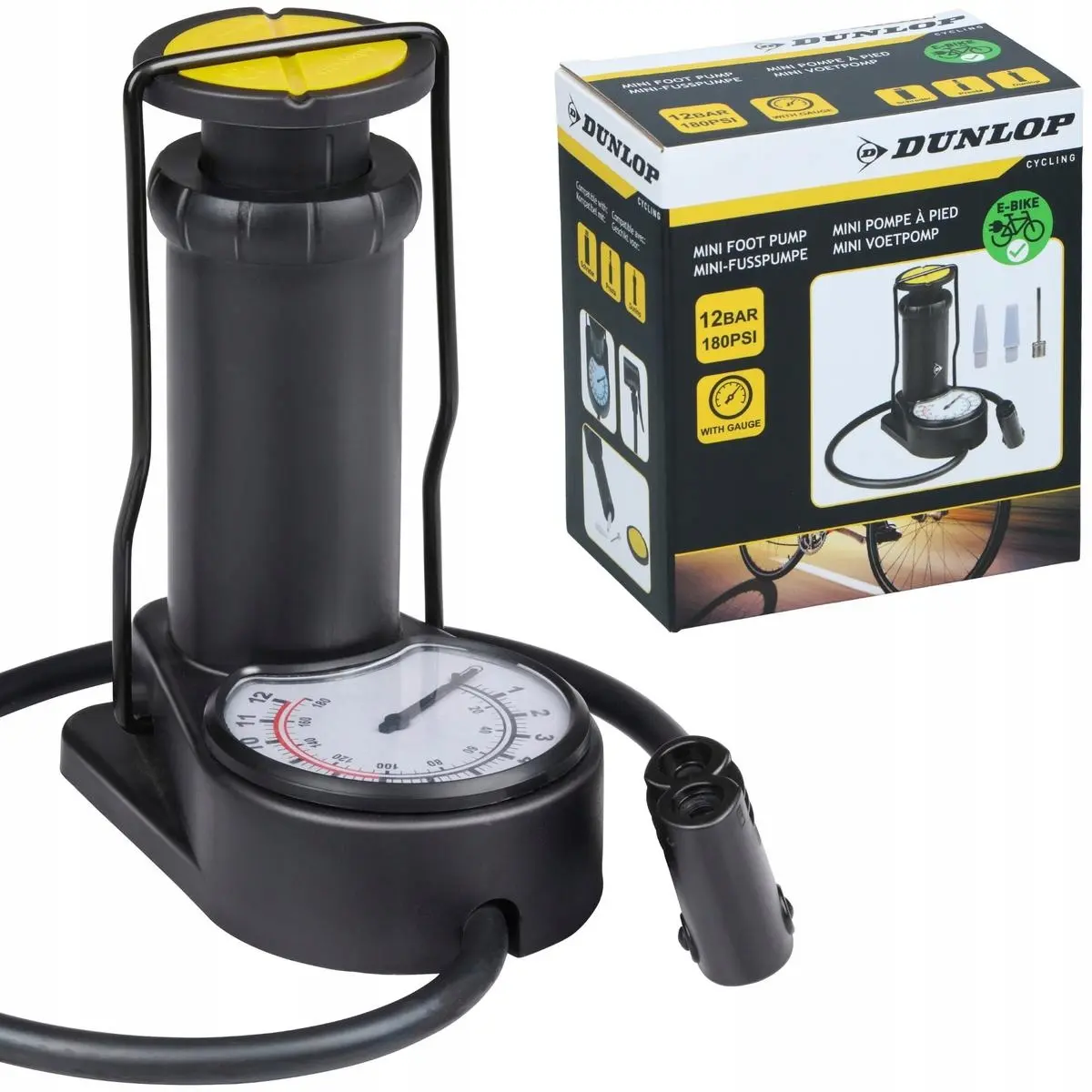 Pompka Rowerowa Nożna Mini z Manometrem 180 Psi 2 Adaptery Igła Dunlop - Elektronika i akcesoria