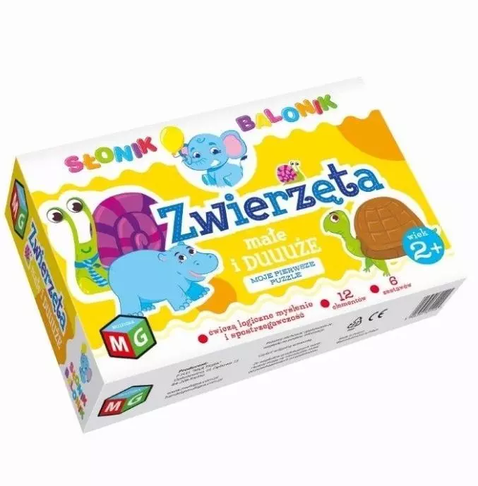 Puzzle 6x2. Słonik balonik. Zwierzęta małe i duże - Puzzle