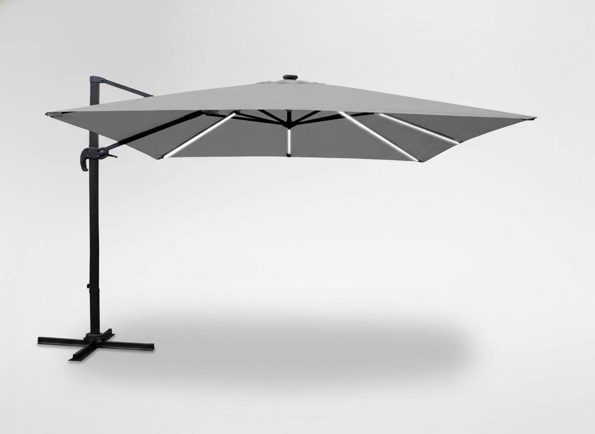Parasol Ogrodowy 3 x 3 m Szary "Roma" z Pokrowcem z Led - Elektronika i akcesoria