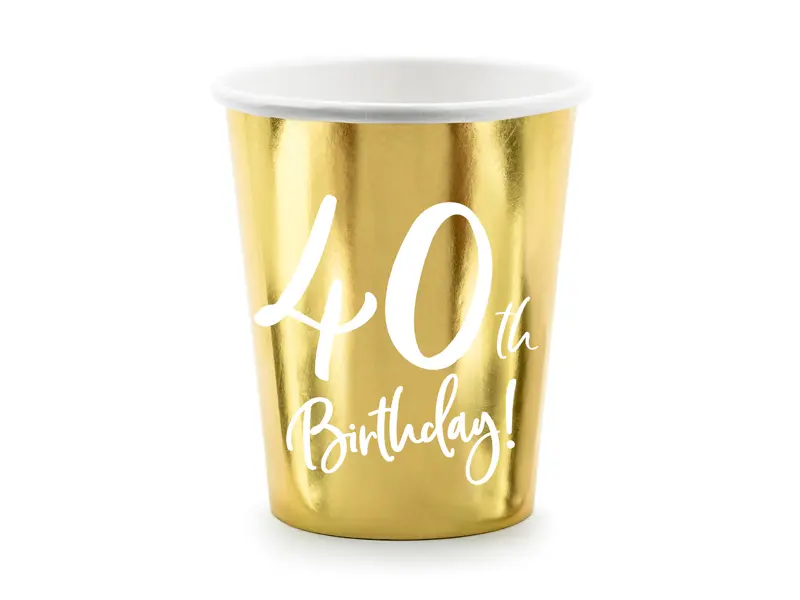 Kubeczki 40th Birthday, złoty, 220ml (1 op. / 6 szt.) - Papiernicze i szkolne