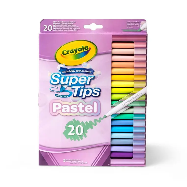 Crayola Super Tips Flamastry mazaki dla dzieci zmywalne pastelowe 20szt. - Papiernicze i szkolne