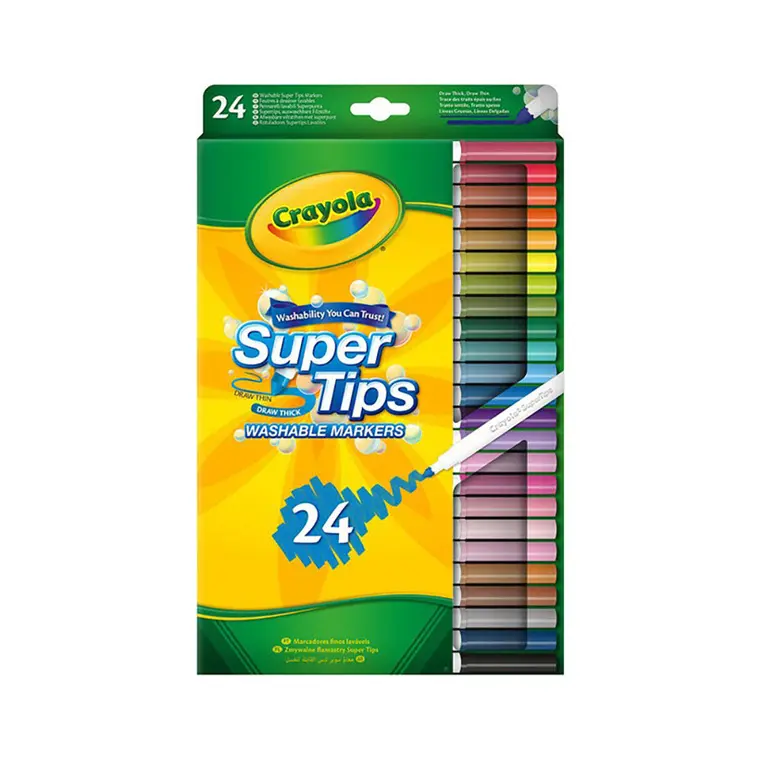 Crayola Super Tips Flamastry mazaki dla dzieci zmywalne 24szt. - Papiernicze i szkolne