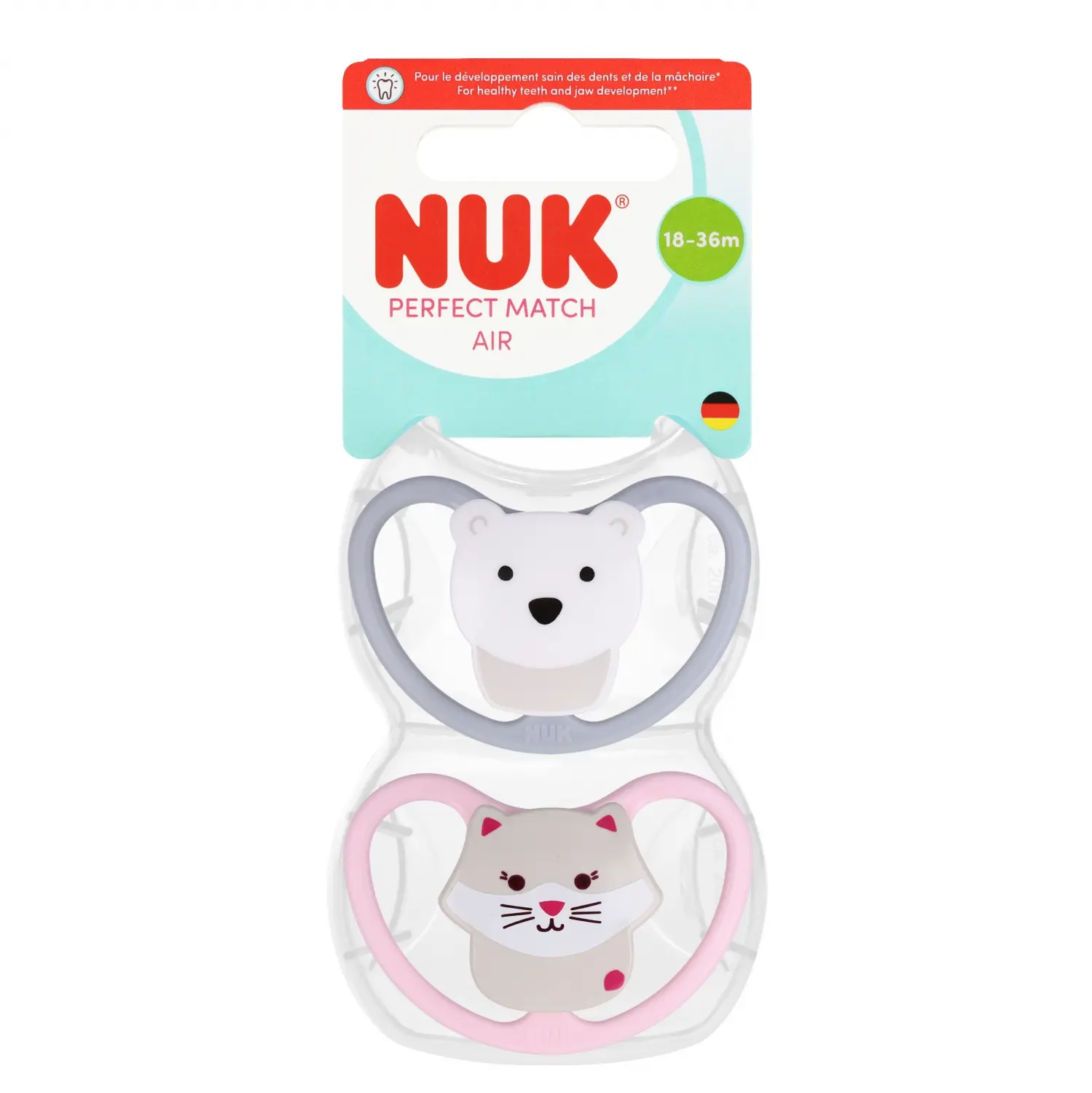 Nuk Smoczek UspokajajĄcy 2 Elementy 18-36 M Air Kot/miŚ Op.2 szt. 10177224 - Mama i dziecko