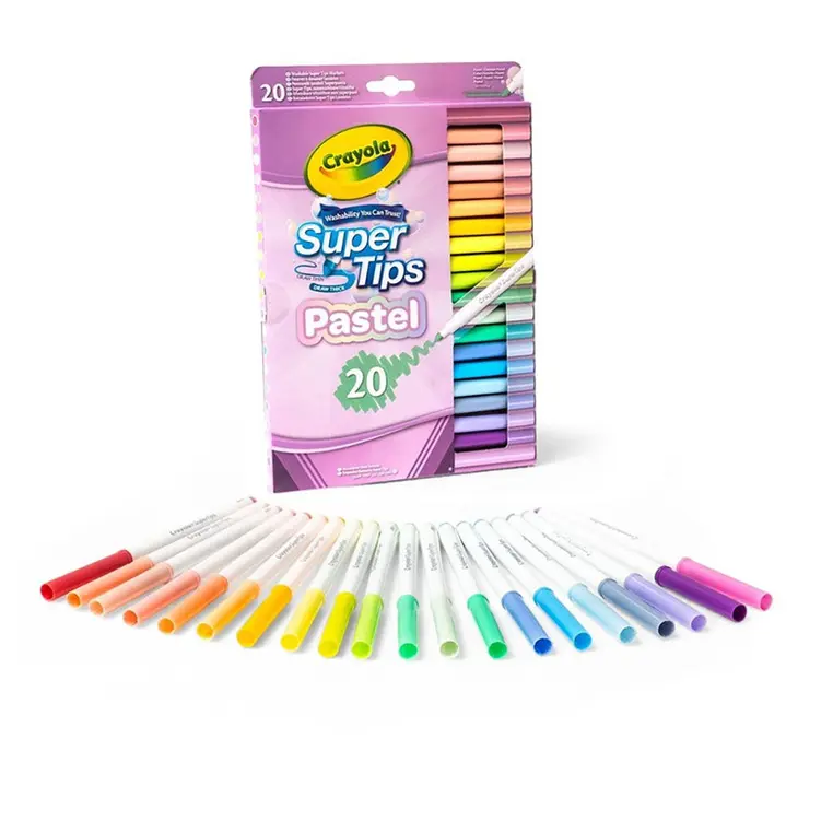 Crayola Super Tips Flamastry mazaki dla dzieci zmywalne pastelowe 20szt. - Papiernicze i szkolne