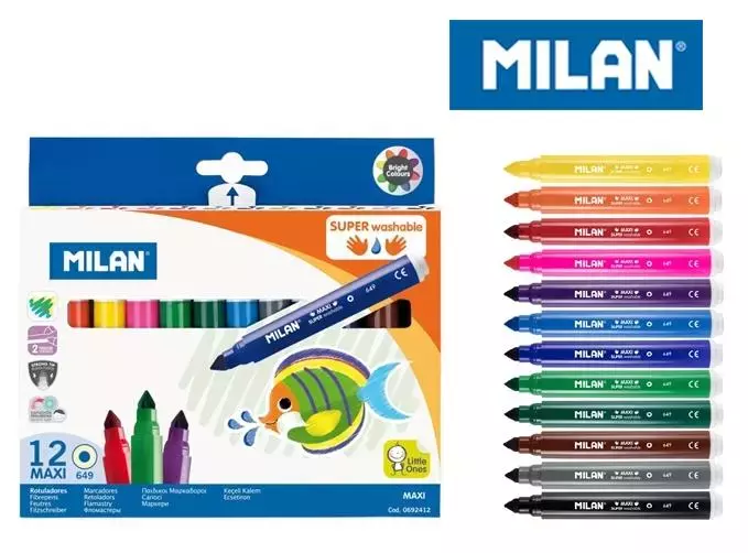 Flamastry maxi Super Washable 12 kolorów MILAN - Papiernicze i szkolne