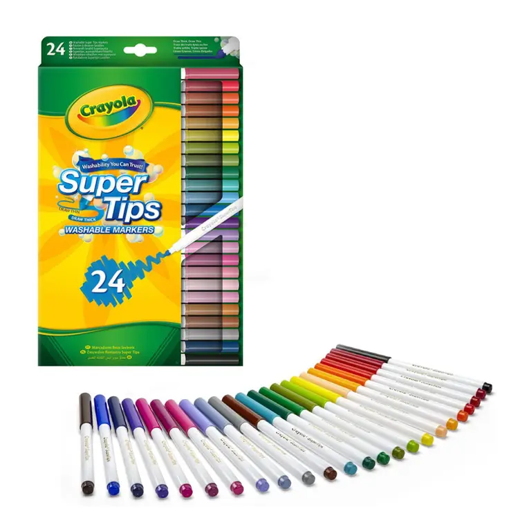 Crayola Super Tips Flamastry mazaki dla dzieci zmywalne 24szt. - Papiernicze i szkolne