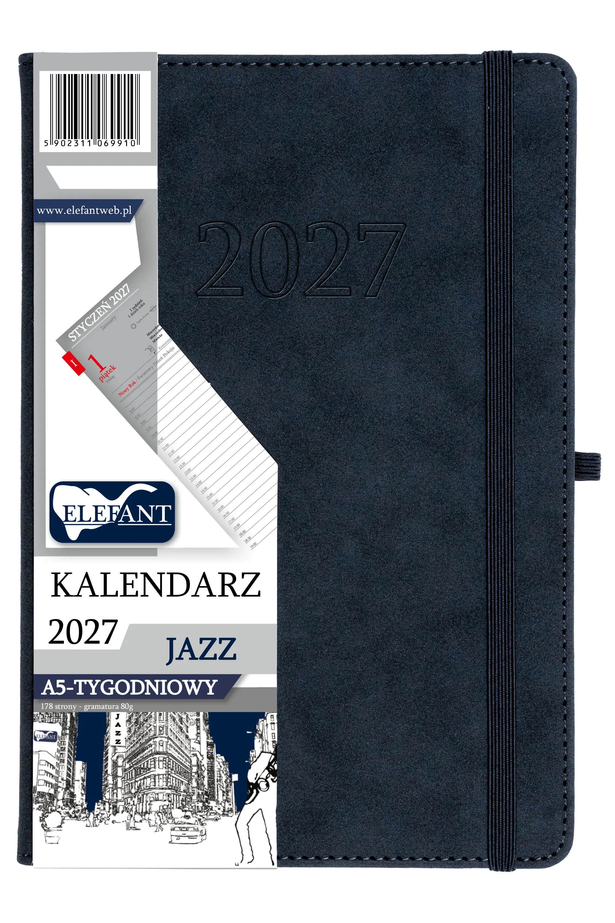 Kalendarz książkowy 2027 A5 tygodniowy Jazz, granatowy - Książki