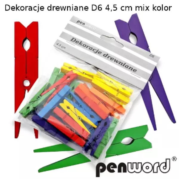 Dekoracje drewniane (spinacz) D6 4,5cm mix kolorów - Papiernicze i szkolne