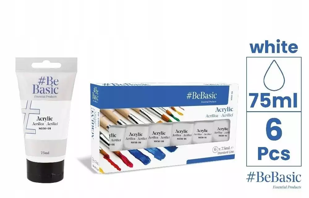 Farba akrylowa - biała 75ml 6szt - Papiernicze i szkolne