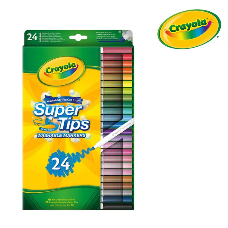 Crayola Super Tips Flamastry mazaki dla dzieci zmywalne 24szt. - Papiernicze i szkolne