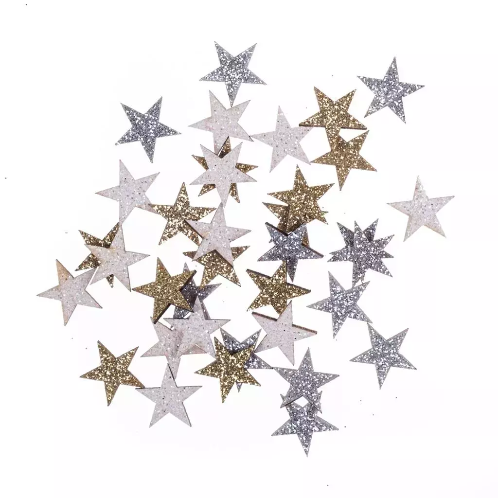Drewniane brokatowe gwiazdki 1,4cm 36szt - Książki
