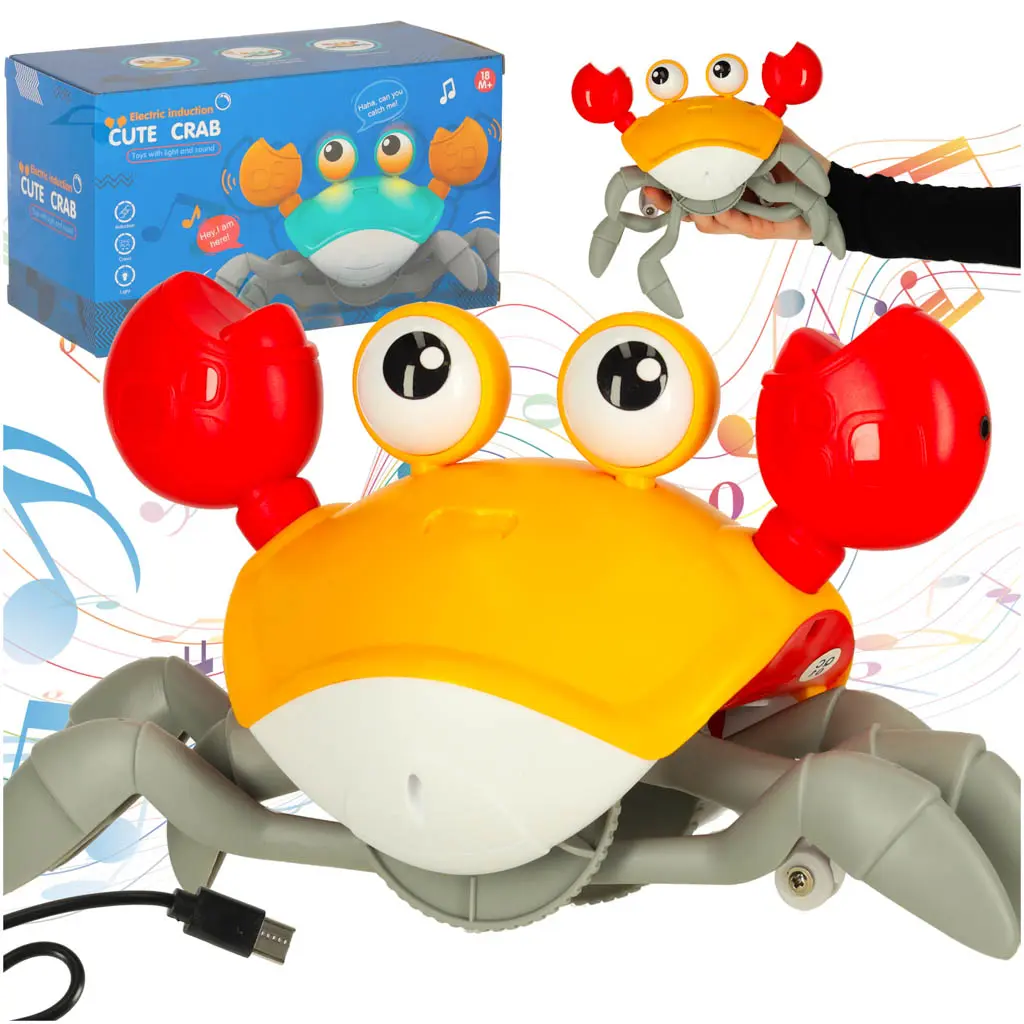 Krab uciekający pełzający czujnik interaktywna akumulator USB czerwony - Zabawki