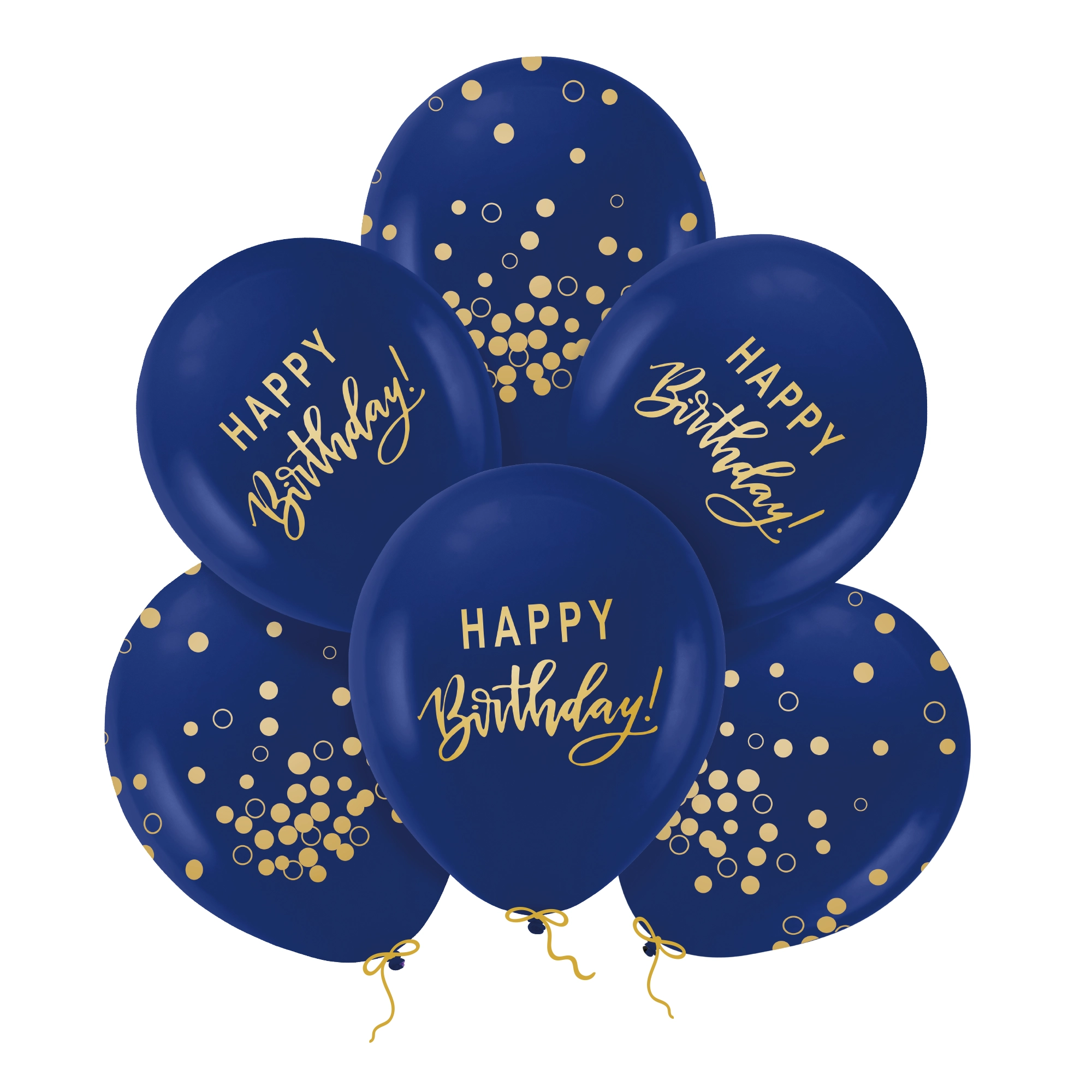Balony Happy Birthday granatowo-złote 12cali 6szt. zestaw - Impreza