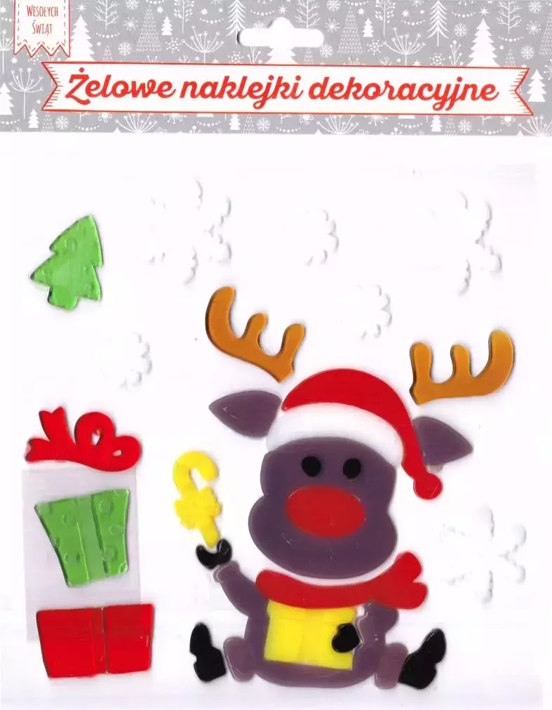 Żelowe naklejki dekoracyjne. Renifer i prezenty - Papiernicze i szkolne