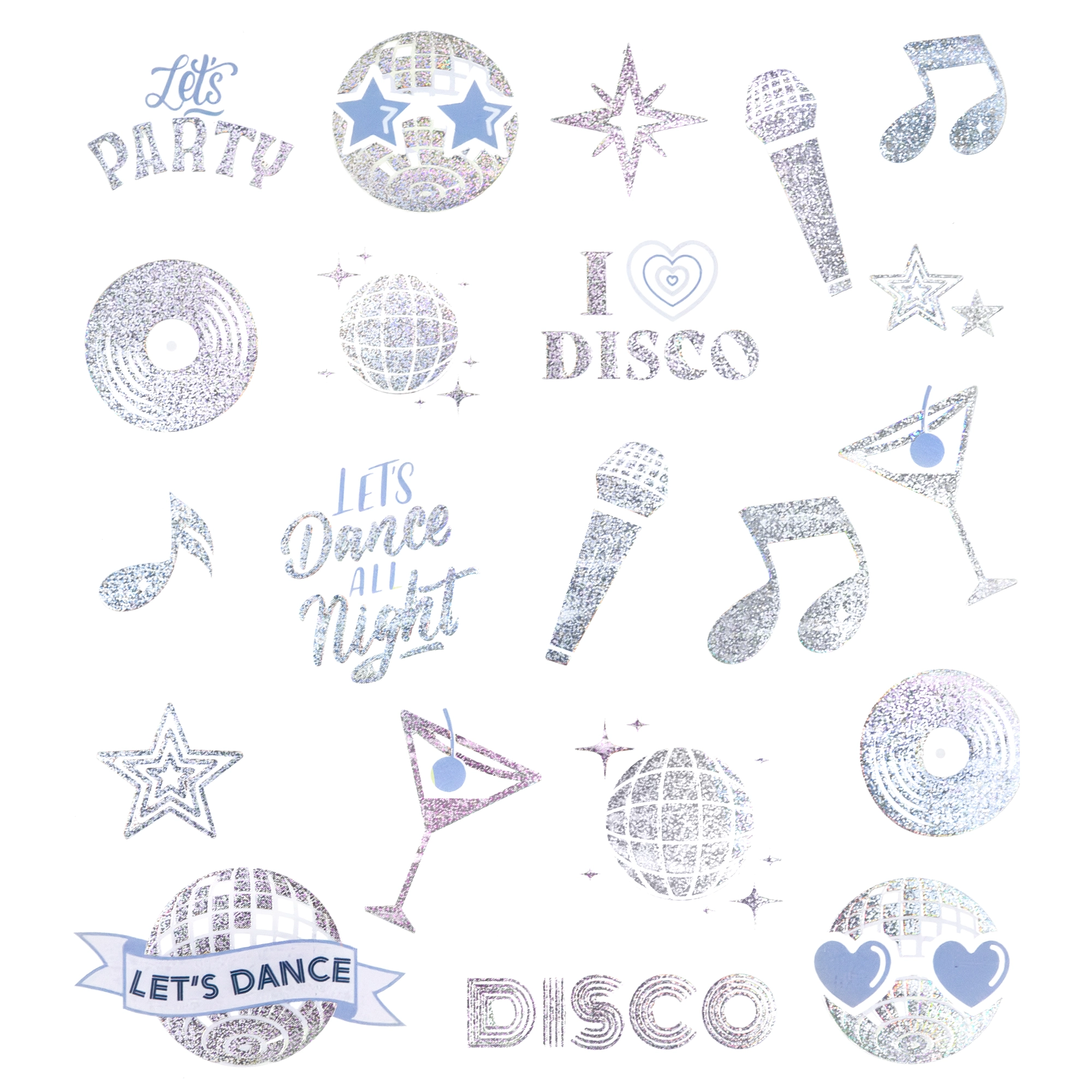 Tatuaże zmywalne Silver Disco 21szt. zestaw - Papiernicze