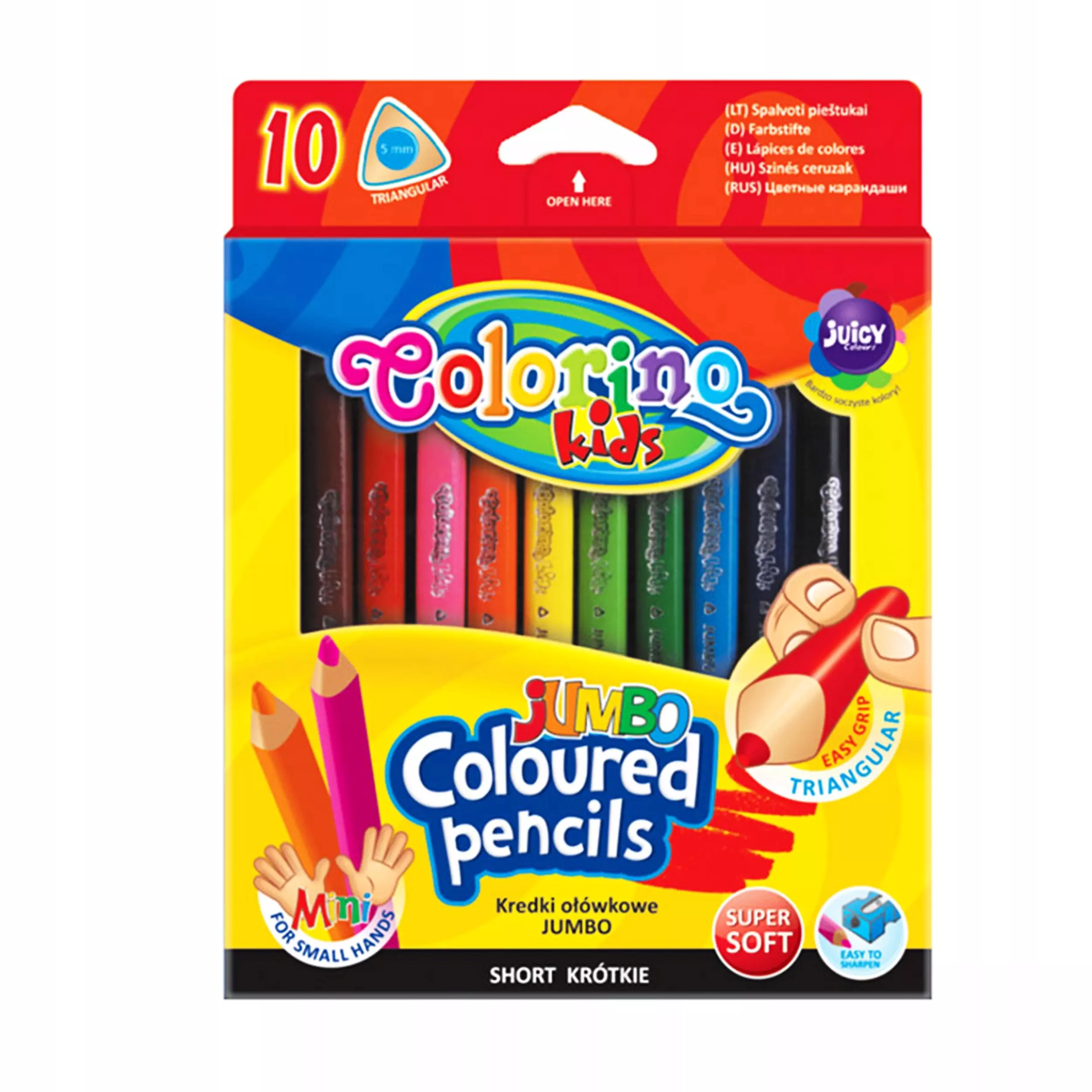 KREDKI COLORINO KIDS OŁÓWKOWE TRÓJKĄTNE JUMBO Z TEMPERÓWKĄ 10 KOLORÓW - Papiernicze i szkolne