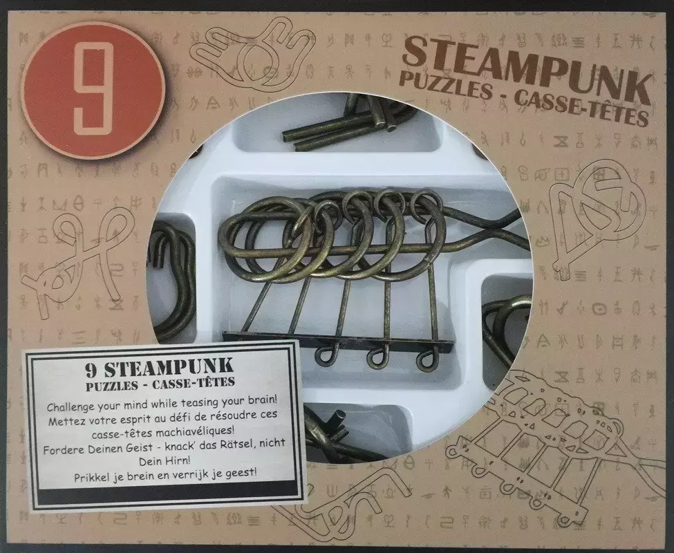 Łamigłówki metalowe 9 sztuk Steampunk zestaw brązowy - Gry