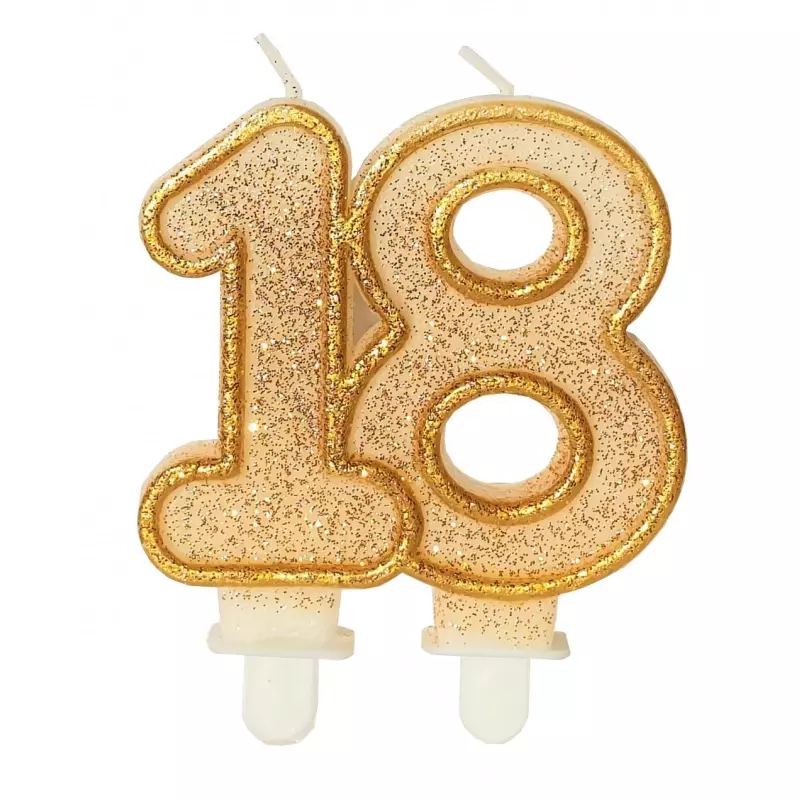 Świeczka urodzinowa, cyfra 18 - złota brokatowa, 7 cm - Papiernicze i szkolne