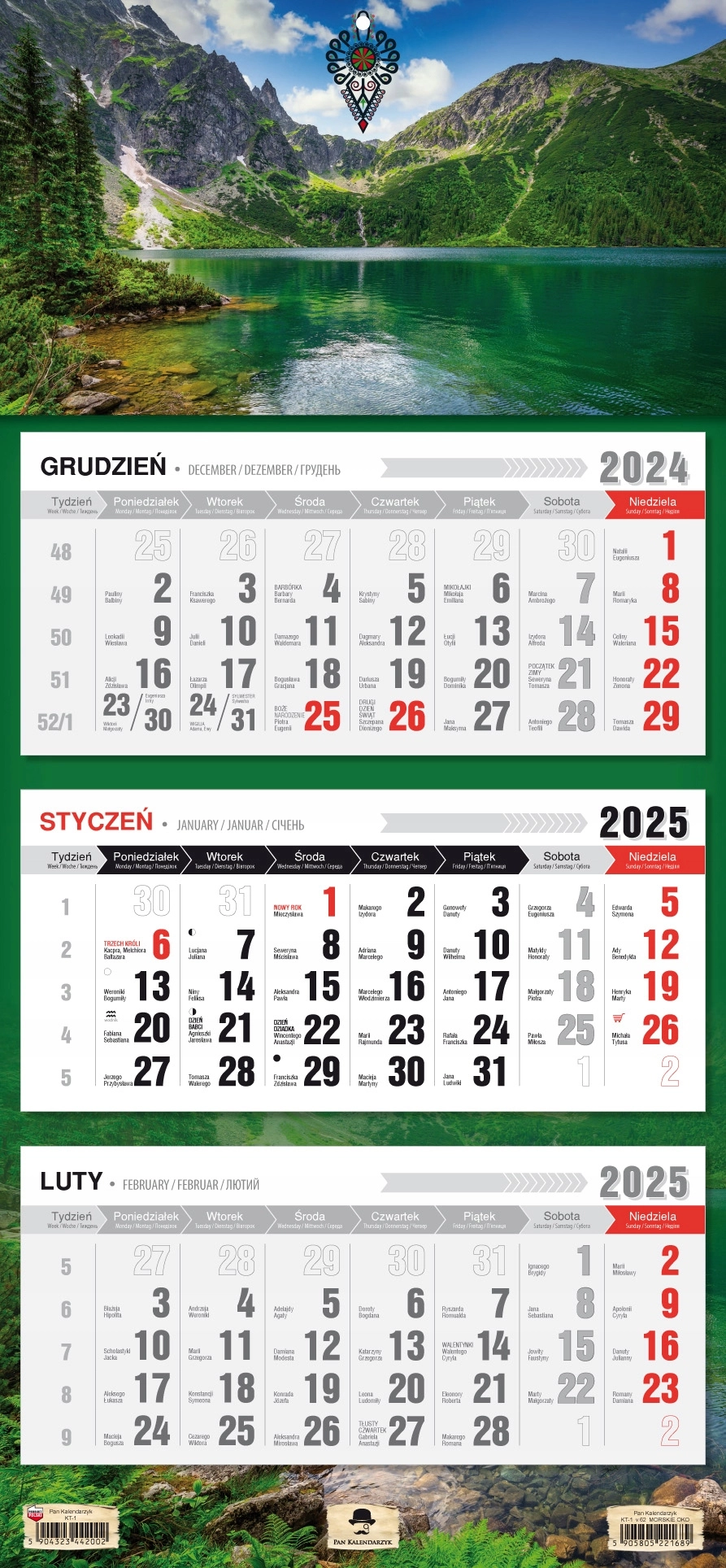 KALENDARZ TRÓJDZIELNY 2025 ROK ŚCIENNY PŁASKA GŁÓWKA GÓRY CZARNY STAW - Książki