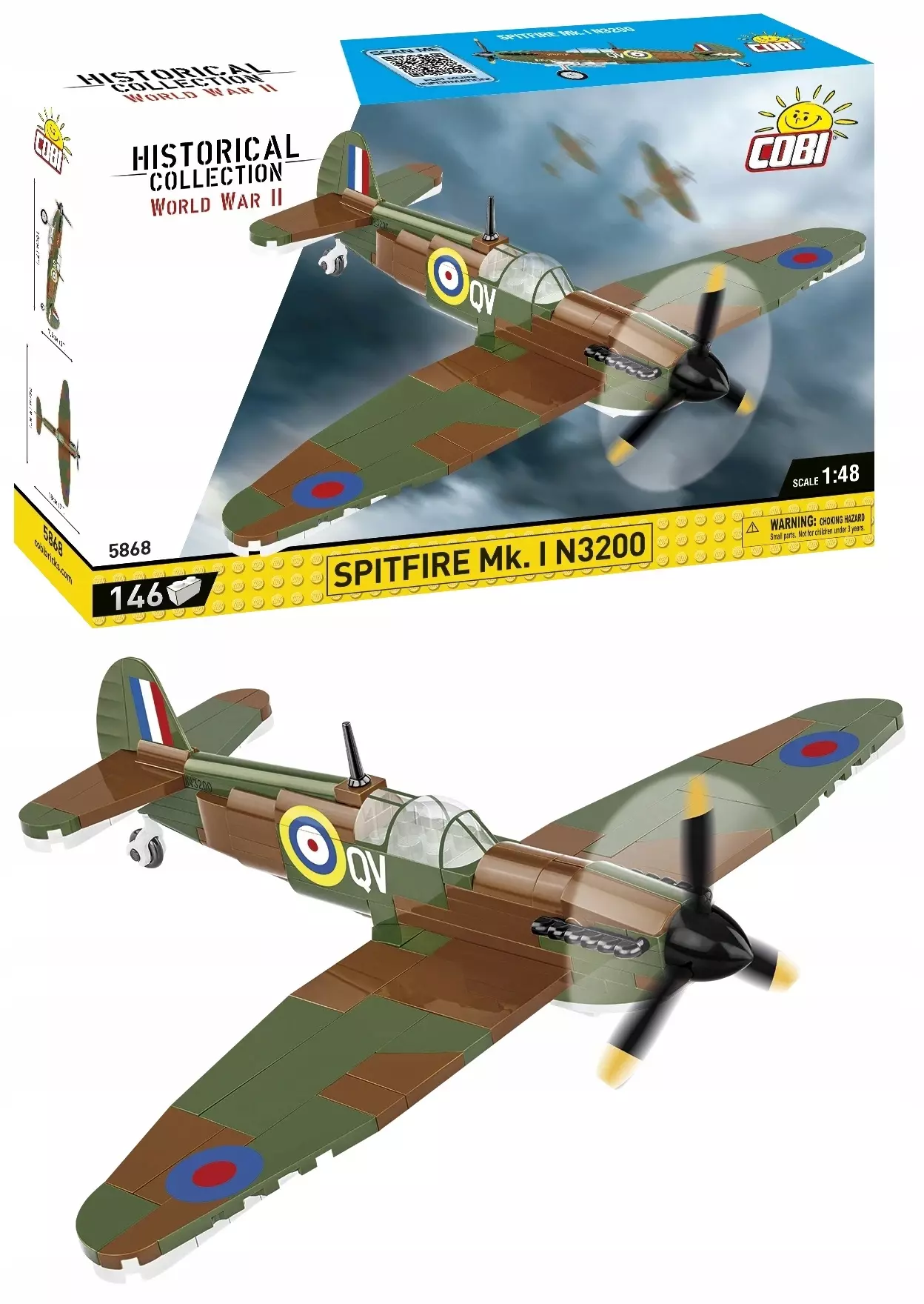COBI 5868 Myśliwiec Spitfire Mk. I N3200 - Imperial War Museum samolot - Zabawki