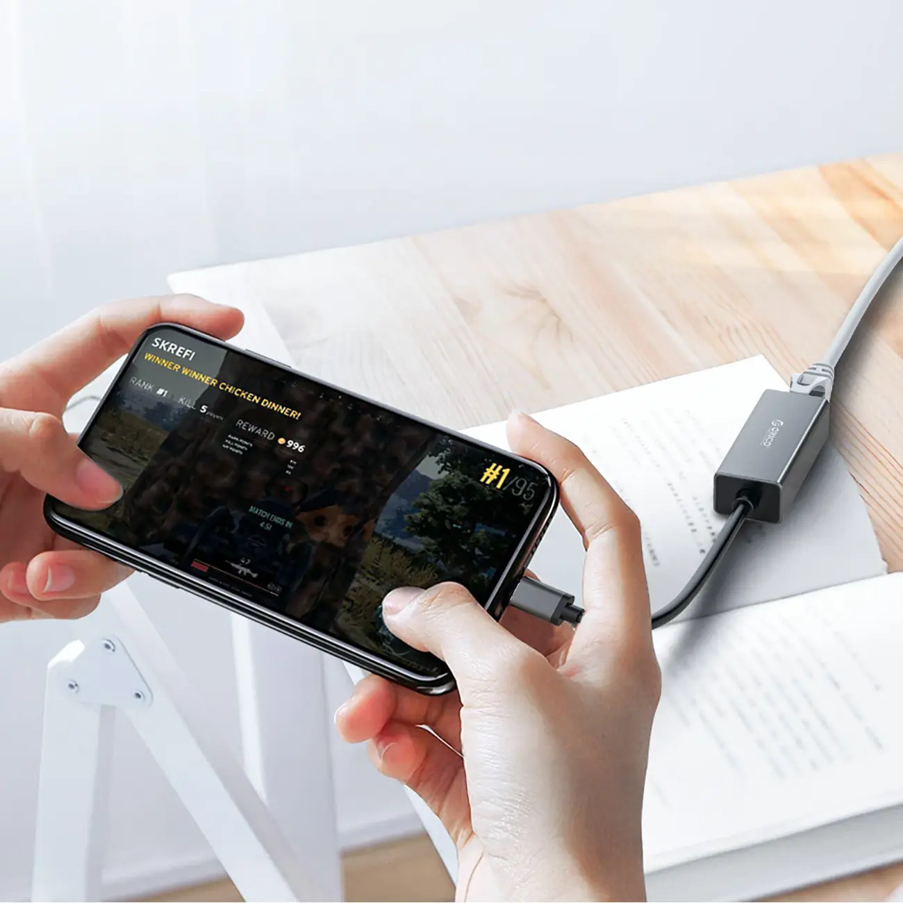 Adapter sieciowy Orico XC-R45-V1 USB-C do RJ45 Gigabit Ethernet 1 Gbps - czarny - Elektronika i akcesoria