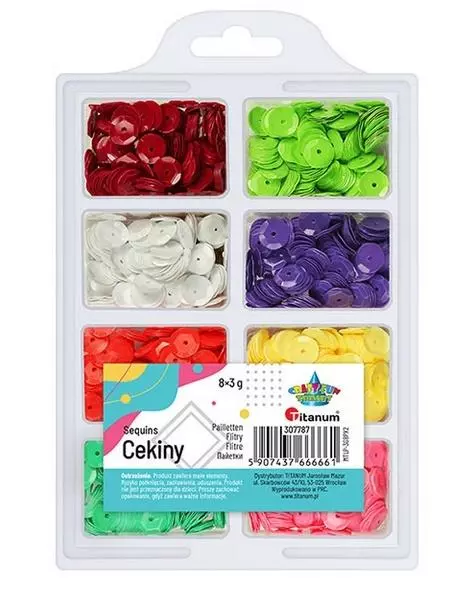 Cekiny 8mm okrągłe pastelowe 8 kolorów x 3g - Papiernicze i szkolne
