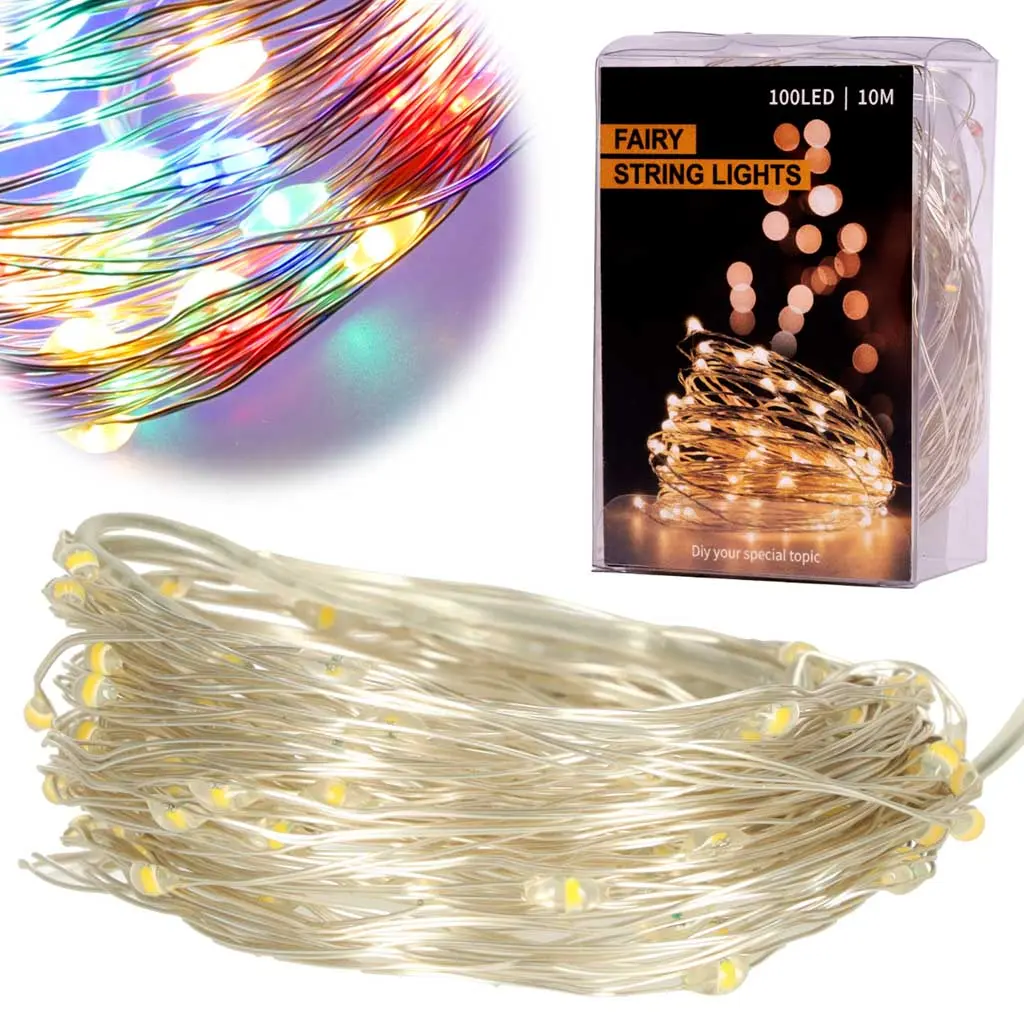 Lampki LED druciki dekoracyjne świąteczne choinkowe 10m 100LED multikolor - Zabawki