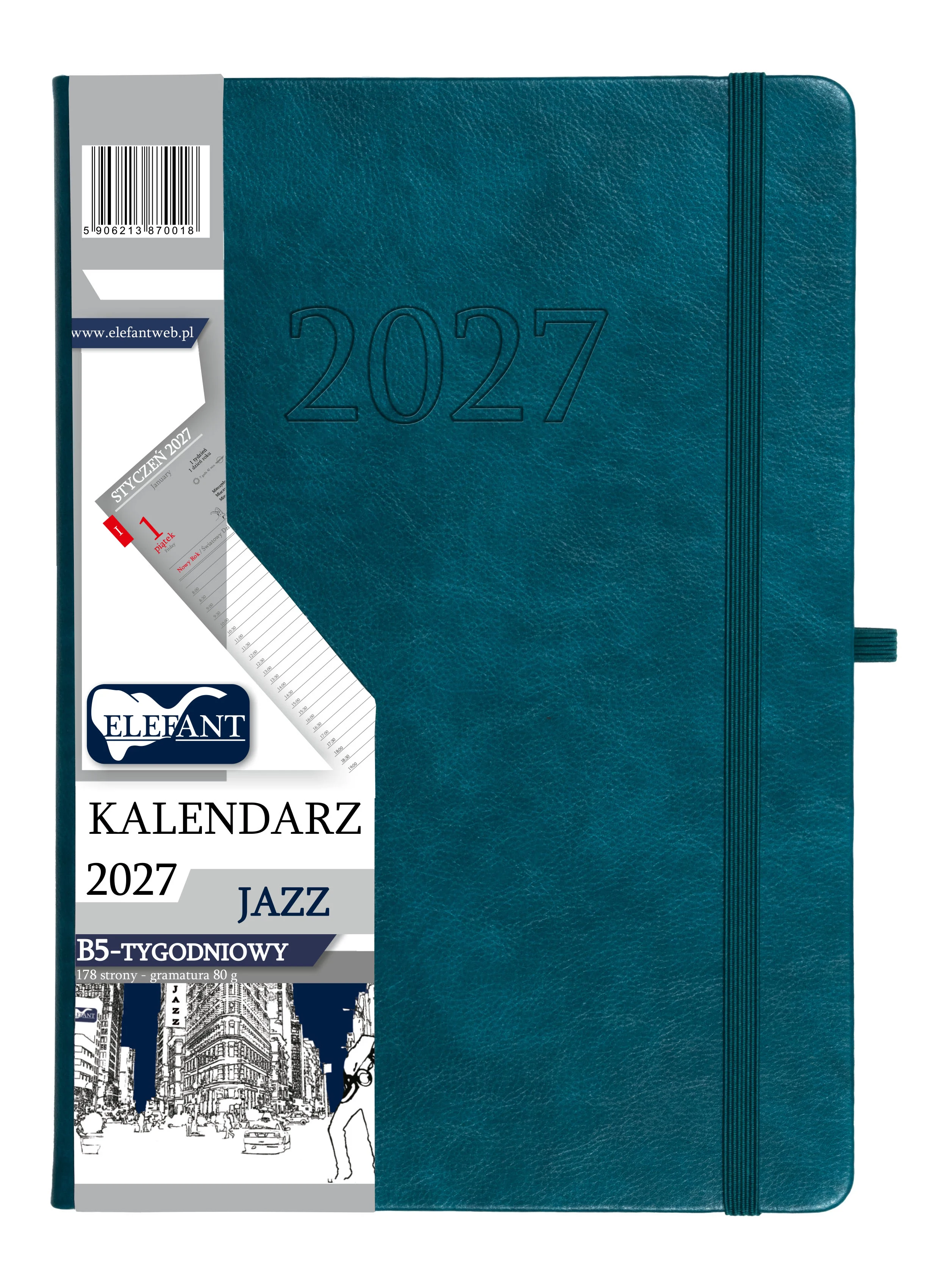 Kalendarz książkowy 2027 B5 tygodniowy Jazz, szmaragdowy - Książki