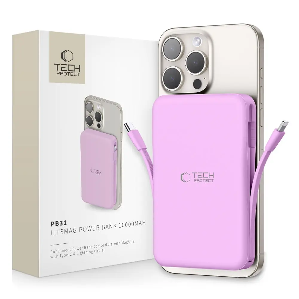 Tech-Protect PB31 Lifemag MagSafe Power Bank 10000MAH Lavender - Elektronika i akcesoria