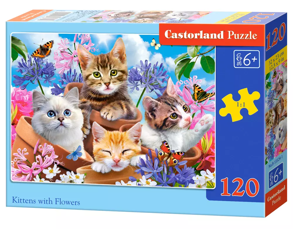 Puzzle 120 elementów. Kocięta z kwiatami - Puzzle