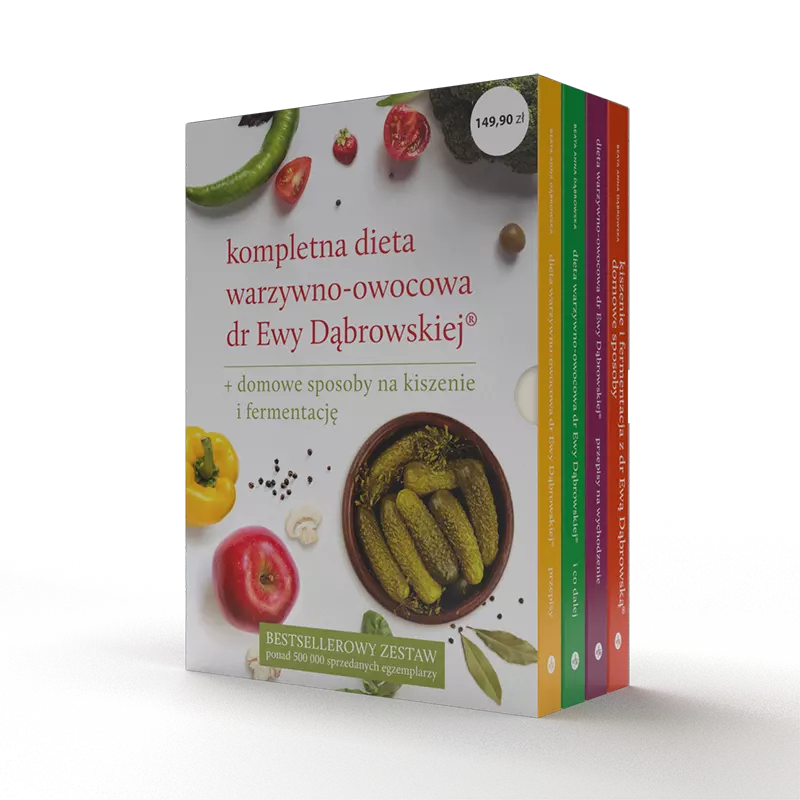 KPL - Dieta warzywno-owocowa dr Ewy Dąbrowskiej (4-pak)Dieta warzywno-owocowa. Przepisy + Dieta warzywno-owocowa. I co dalej? (wyd. 3) + Dieta warzywno-owocowa. Przepisy na wychodzenie + Kiszenie i fermentacja - Książki