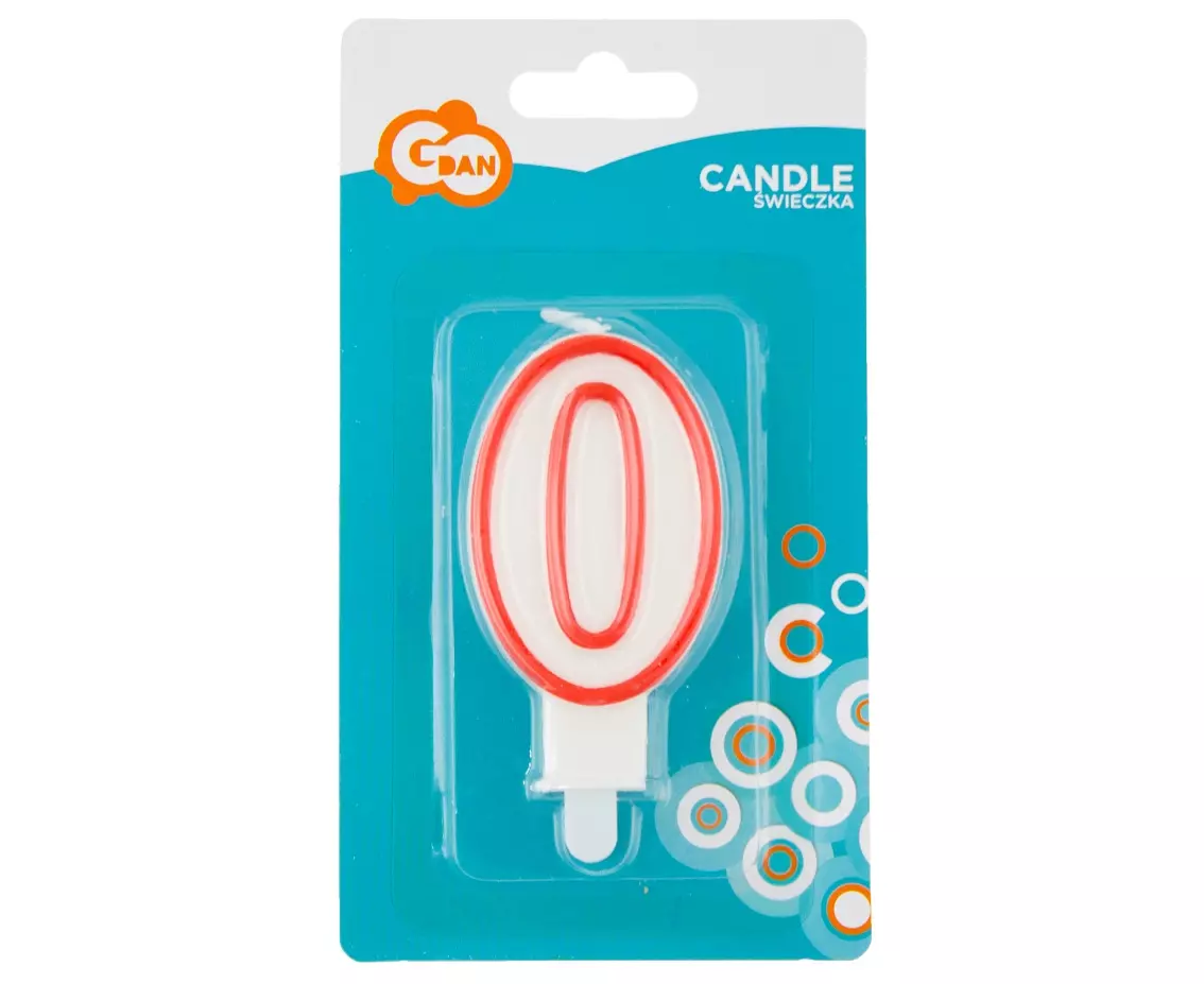Świeczka cyfra "0", czerwony kontur - Papiernicze i szkolne