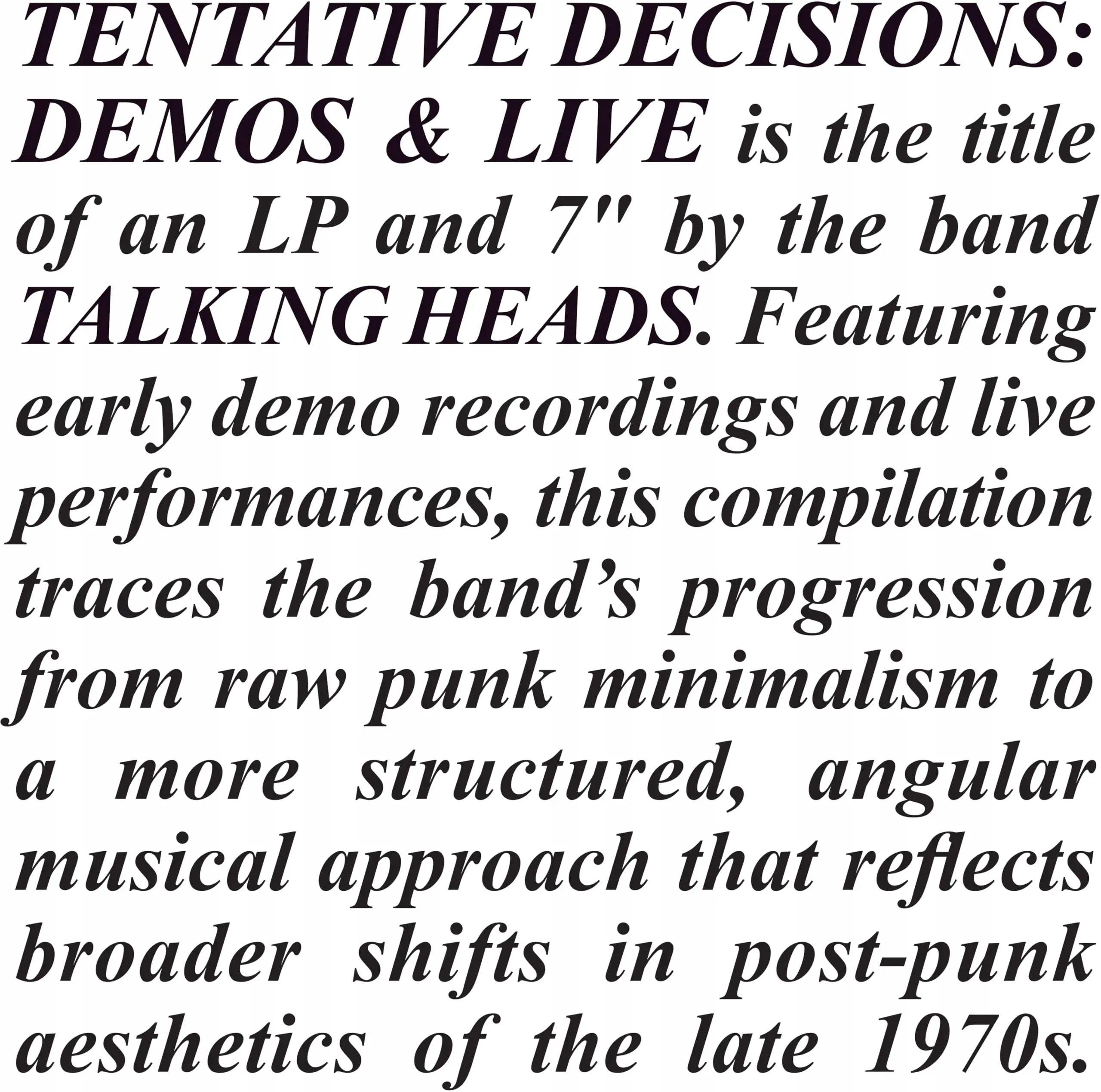 Tentative Decisions: Demos & Live (LP/7 Inch), Winyl - Muzyka