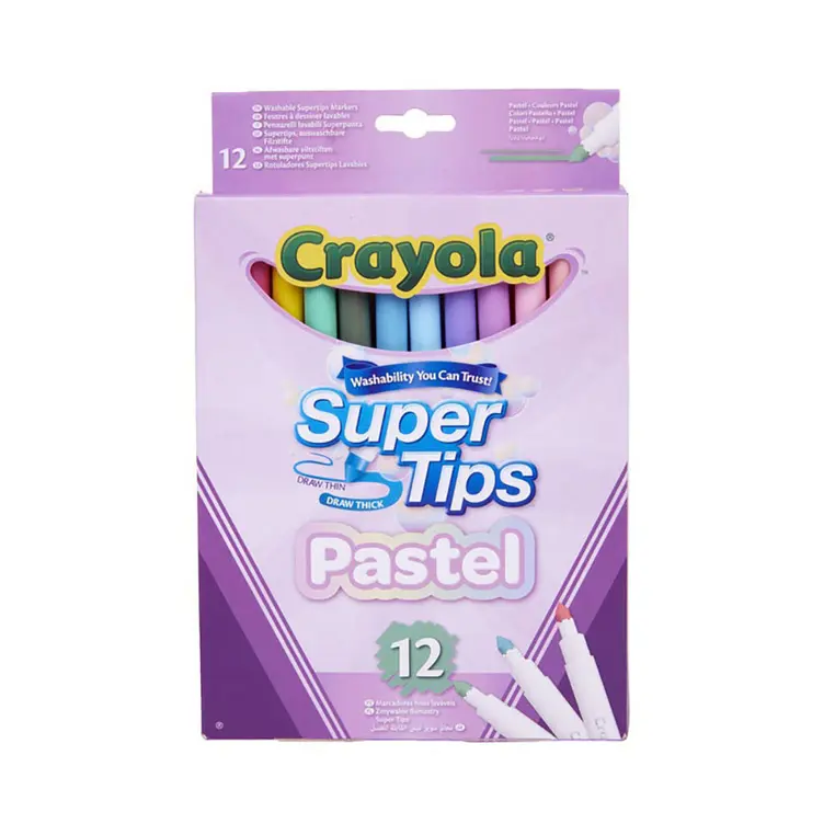 Crayola Super Tips Flamastry mazaki dla dzieci zmywalne pastelowe 12szt. - Papiernicze i szkolne