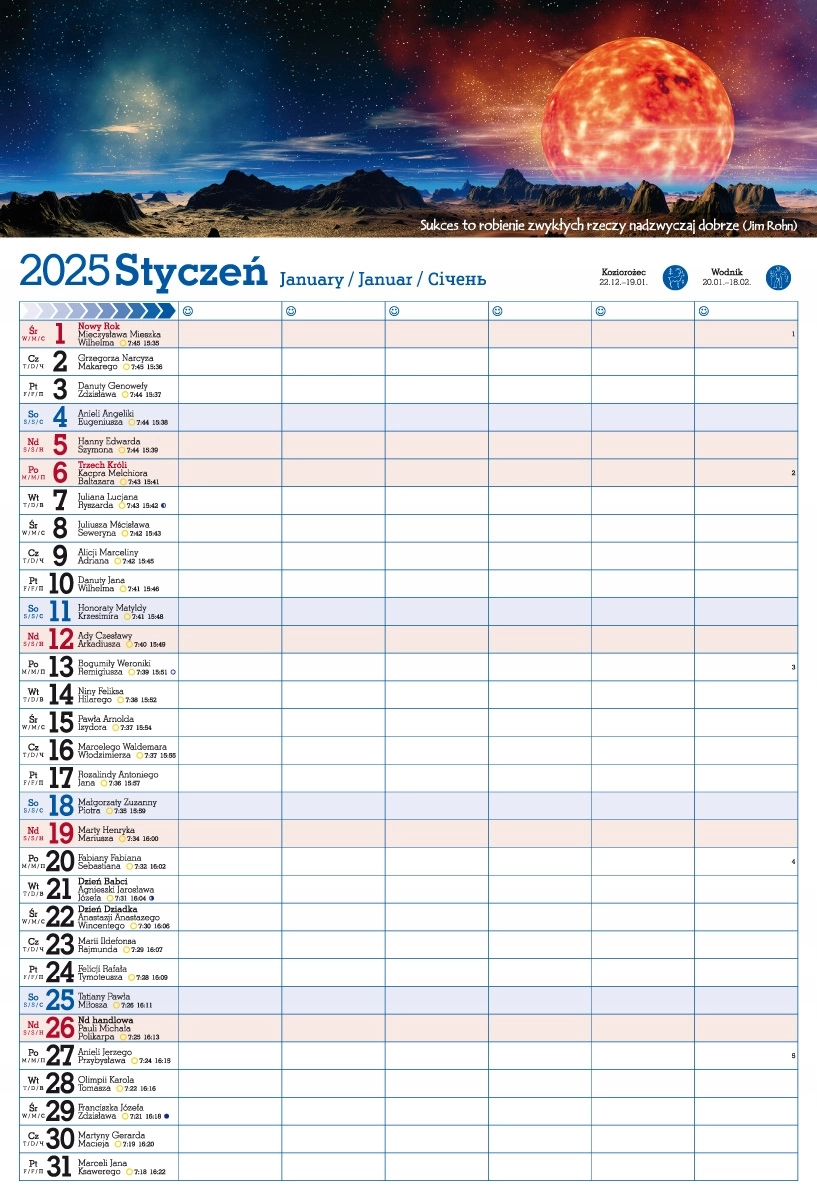 Kalendarz 2025 PLANER ścienny do notatek ORGANIZER - Książki