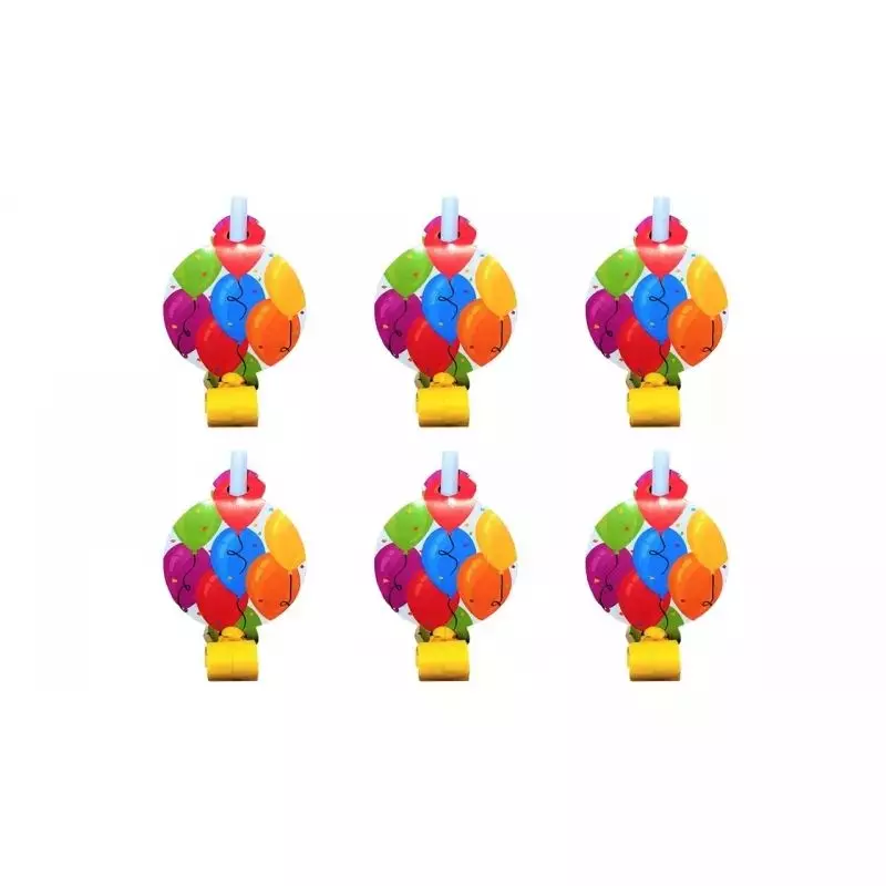 Gwizdki rozwijane z medalionem Balony 6szt - Impreza