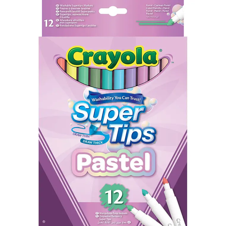 Crayola Super Tips Flamastry mazaki dla dzieci zmywalne pastelowe 12szt. - Papiernicze i szkolne
