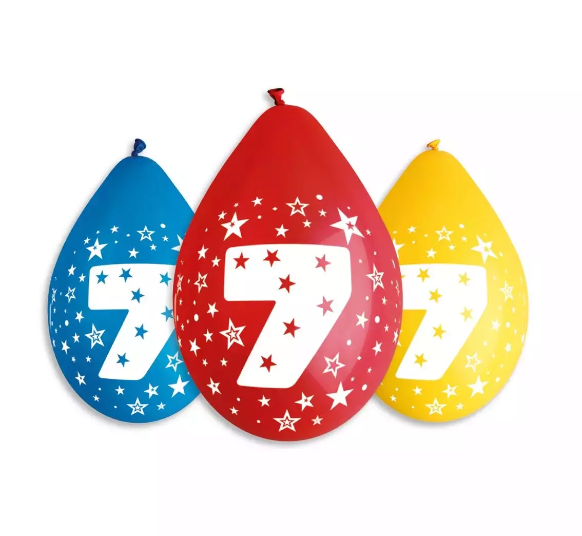 Balon wiszący, 12", cyfra 7, pastel, 5 sztuk - Papiernicze i szkolne