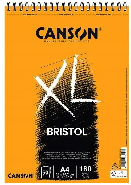 Blok rysunkowy A4 50 k. 180g XL Bristol na spirali , Canson - Papiernicze i szkolne
