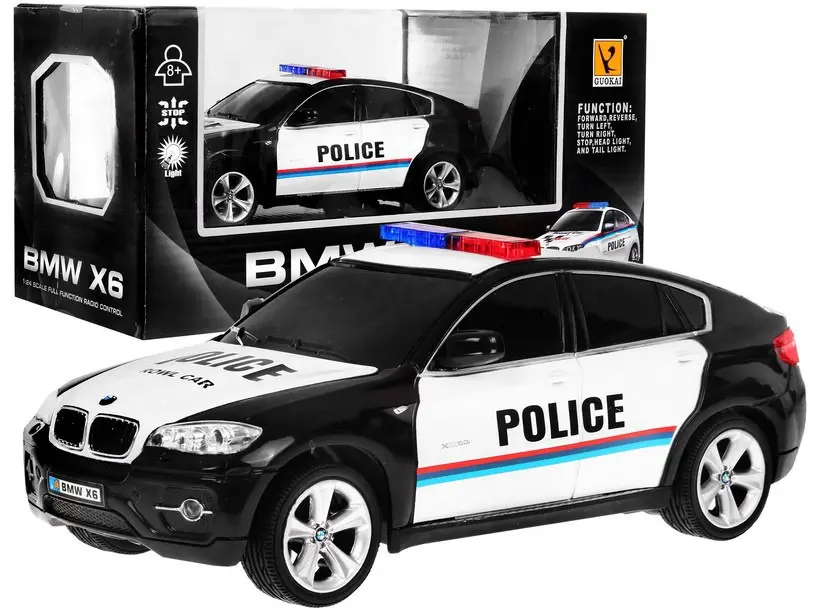 Radiowóz BMW x6 dla dzieci 8+ Zdalnie sterowana policja 1:24 Światła kogut - Zabawki