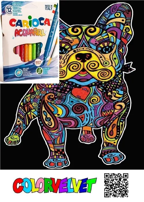 Kolorowanka Welwetowa Colorvelvet 47x35 cm Koń Mandale + 12 flamastrów Carioca - Książki