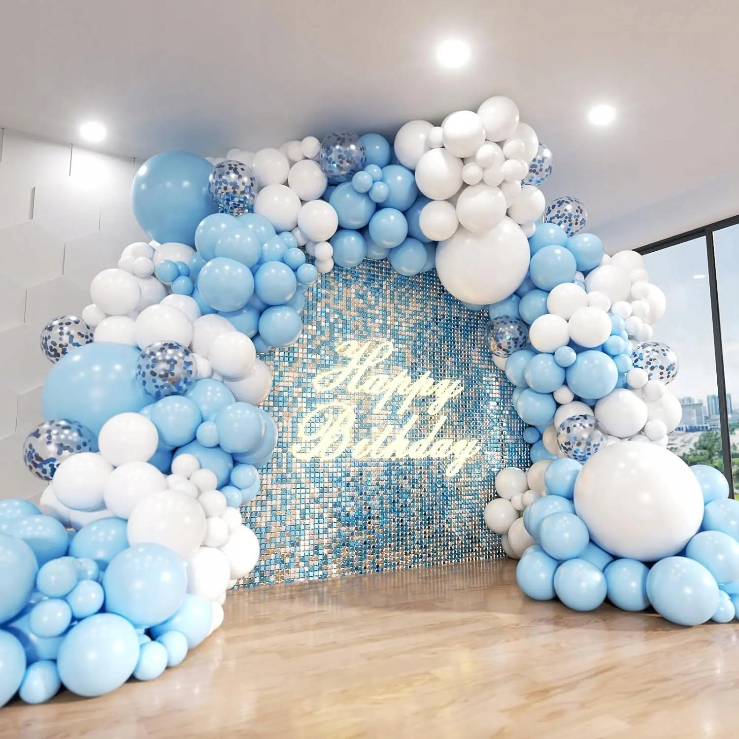 BALONY ZESTAW 142 SZTUKI GIRLANDA BALONOWA URODZINY BABY SHOWER NIEBIESKIE - Papiernicze i szkolne
