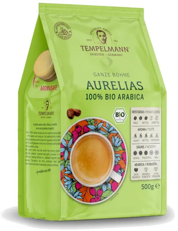 Kawa ziarnista Tempelmann Aurelias Bio 100% arabica, 500 g - Kawa i herbata