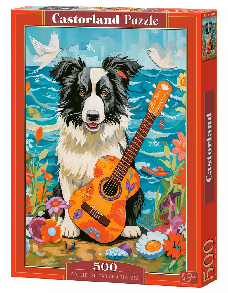 Puzzle 500 elementów. Collie z gitarą nad morzem - Puzzle