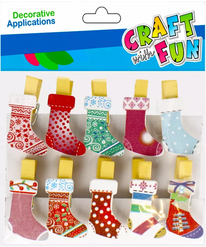 Ozdoba Dekoracyjna Klamerki Skarpety BoŻe Narodzenie Craft with Fun 501909 - Papiernicze i szkolne