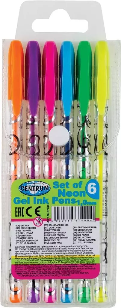 Zestaw długopisów żelowych Neon, 6 kolorów - Papiernicze i szkolne