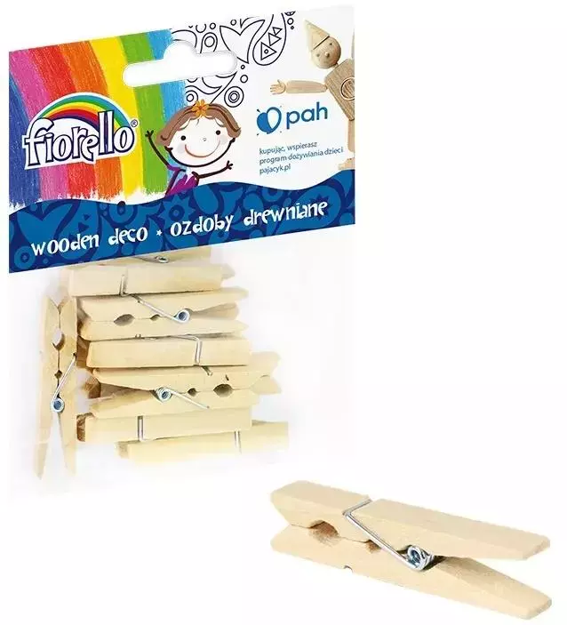 Ozdoby drewniane Spinacz Duży 12szt FIORELLO - Papiernicze i szkolne