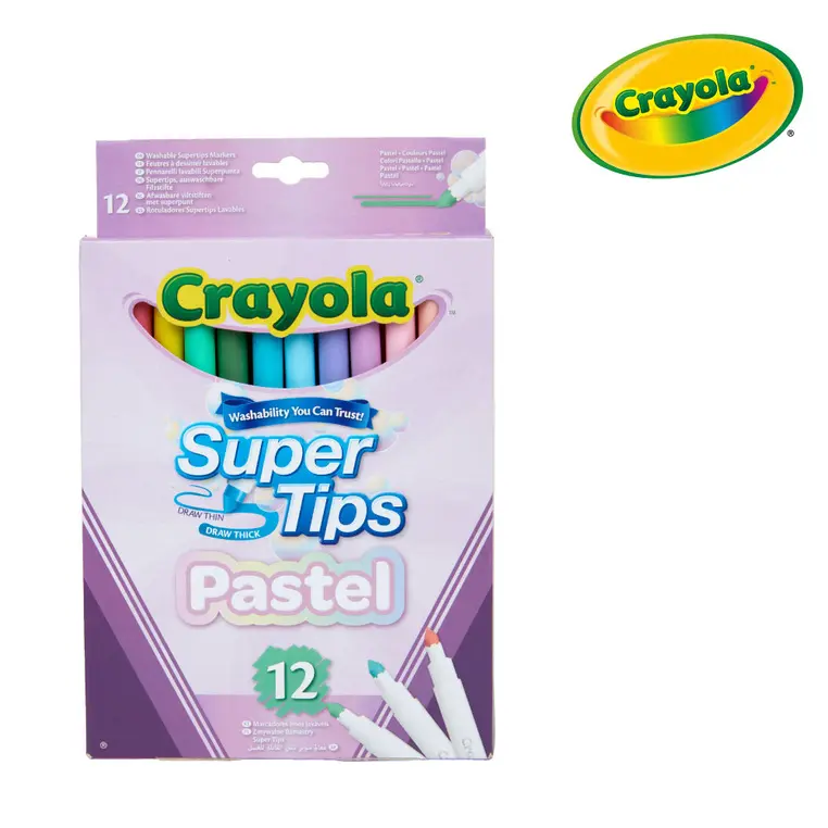 Crayola Super Tips Flamastry mazaki dla dzieci zmywalne pastelowe 12szt. - Papiernicze i szkolne
