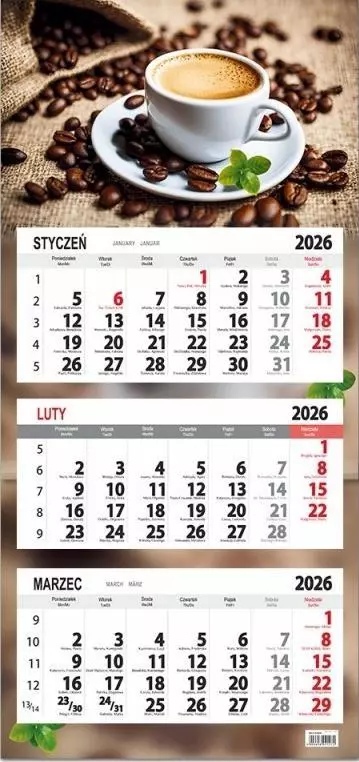 Kalendarz trójdzielny ścienny 2026 kawa - Książki