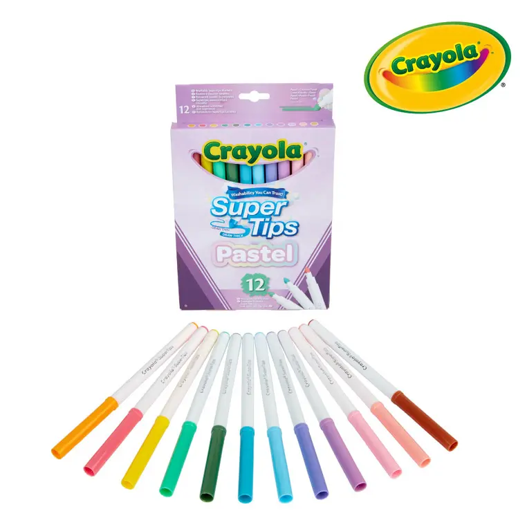 Crayola Super Tips Flamastry mazaki dla dzieci zmywalne pastelowe 12szt. - Papiernicze i szkolne